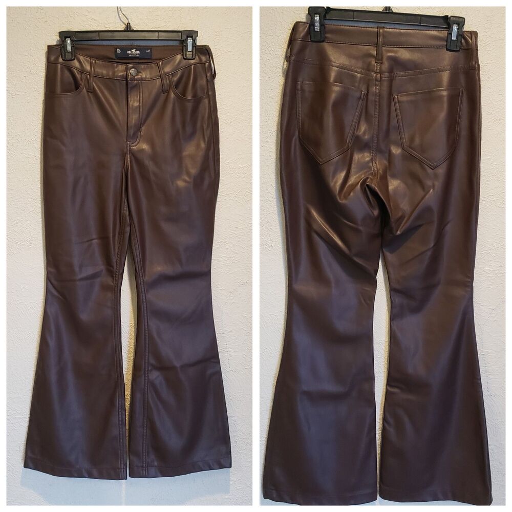 Hollister Faux Leather High Rise Flare Black Pants - Size W27 5S